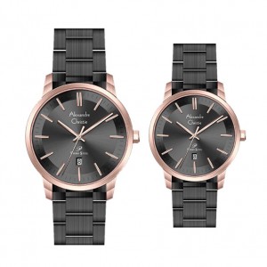 Alexandre Christie AC 1030 Rosegold Black Steel Couple